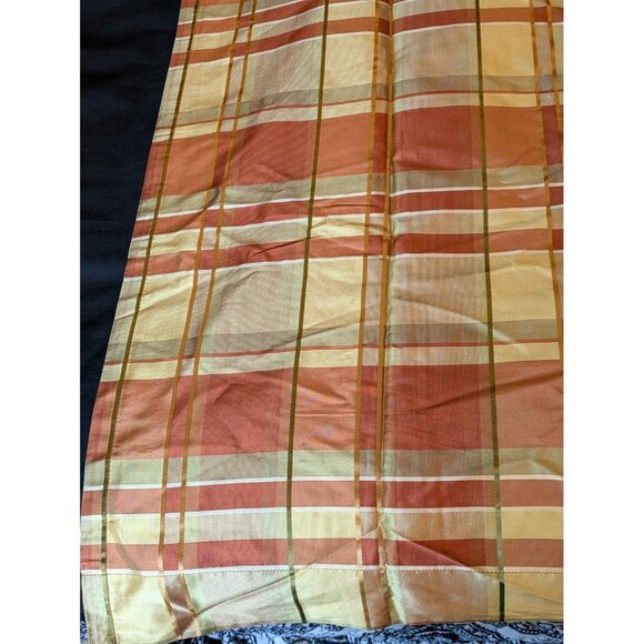 JC Penny Chris Madden Silk Curtain Panels Set of 2 Gold Rust Plaid Lined 84 x 41 - Picture 2 of 5